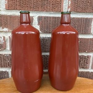 VTG JM Da Fonseca Azeitao Portugal Rust Brown Painted Glass 9" Wine Bottle 2 pc